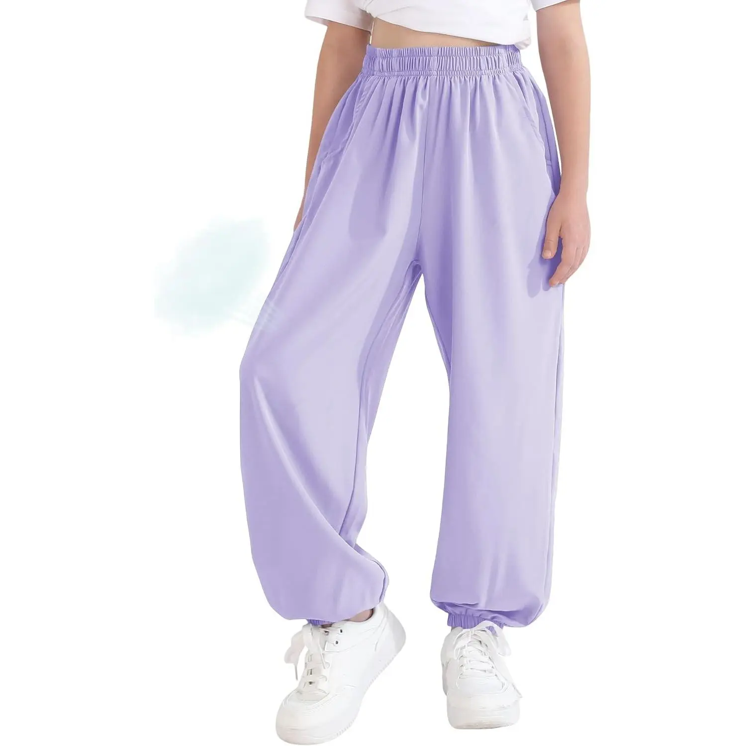 3T-14Years Girls Summer Lightweight Baggy Joggers with Pockets,Wide Leg Sweatpants Cinched Bottom Hip Hop Dance Pants
