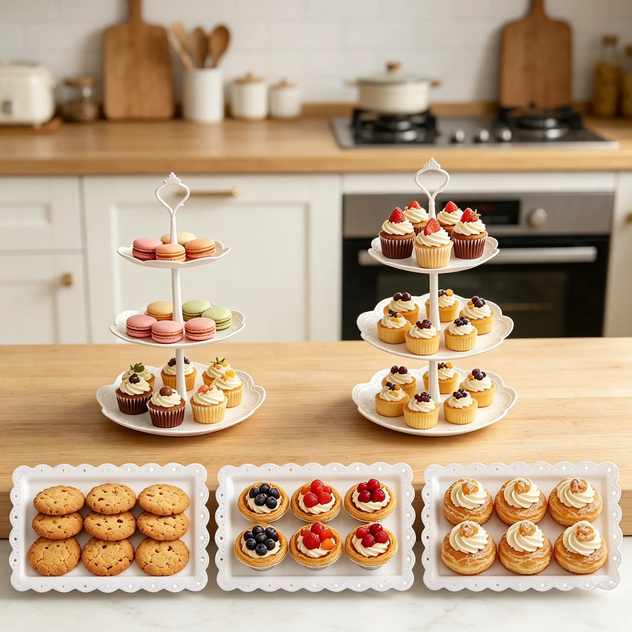 Plastic 5 Pcs Cupcake Stand Set, 3 Tier & 2 Tier Design, Dessert Stands, Cupcake Holders, Ideal for Weddings, Baby Showers, Tea Parties, Kitchen Use, Cupcake Display Set