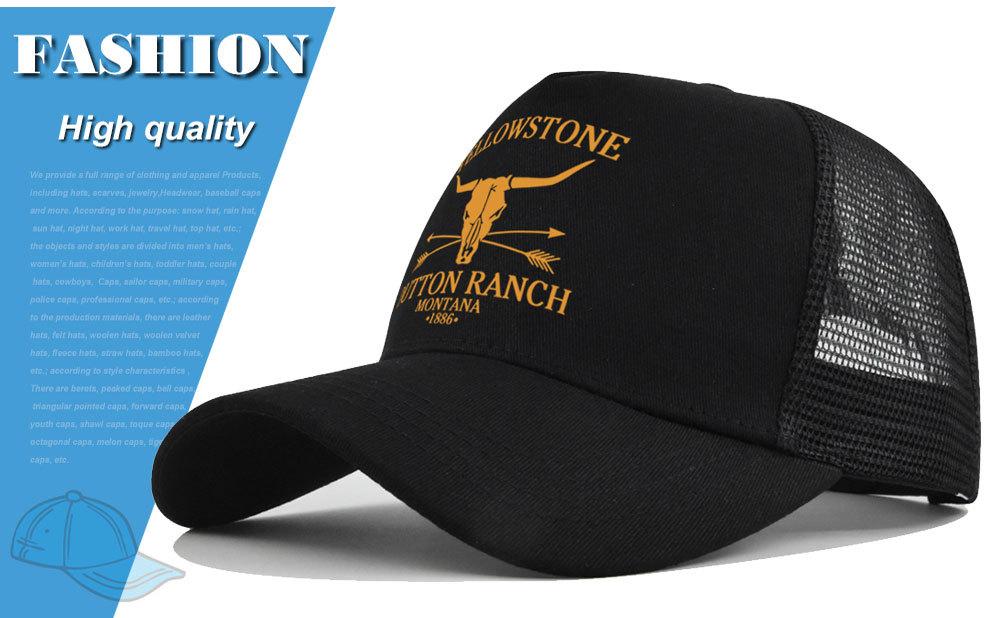 Cross-border Yellowstone baseball cap, silk-printed Yellowstone mesh cap, printed duckbill cap, unisex washable breathable sun hat