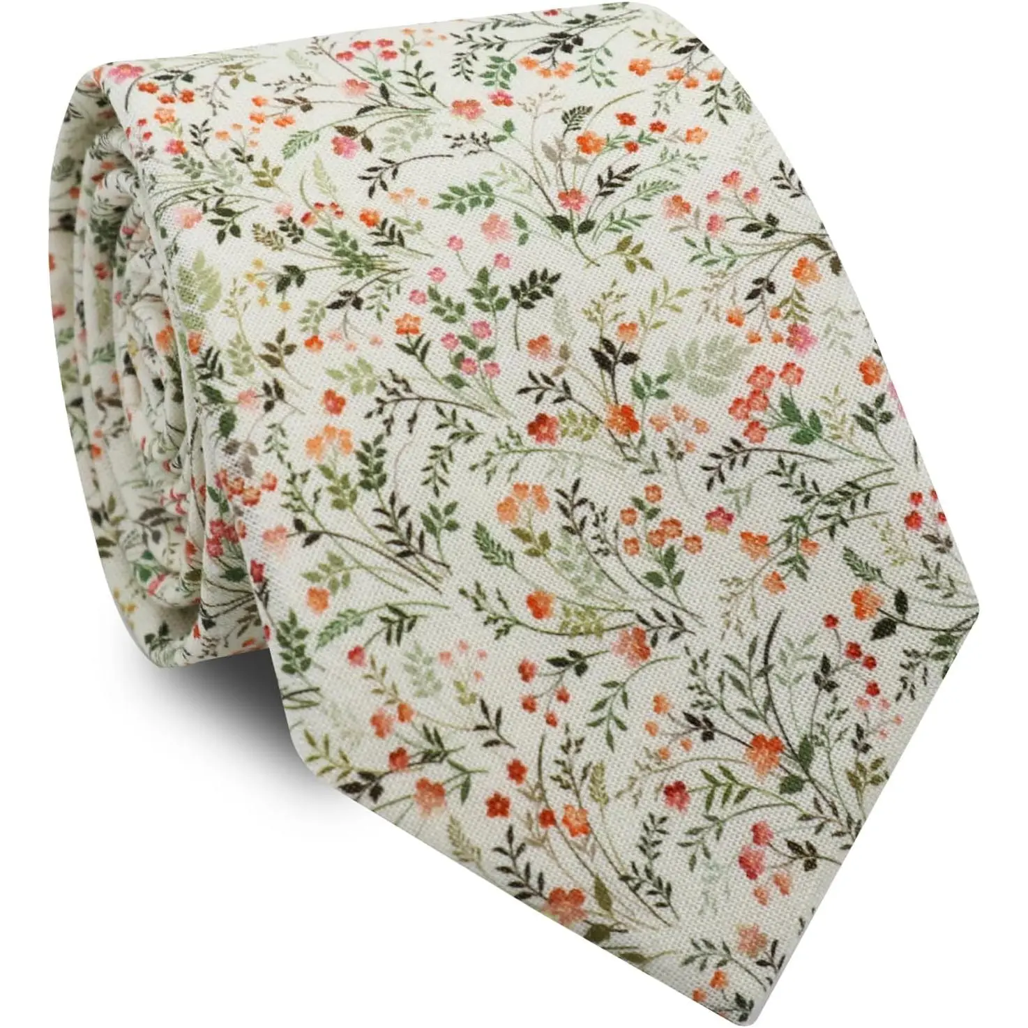 Cotton Floral Thin Ties for Men Vintage Flower Necktie for Wedding Beach School Party Business Prom