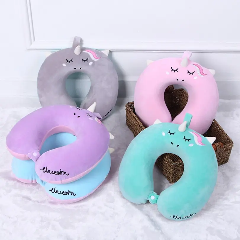 Cartoon Unicorn Portable Neck Pillow, Travel Neck Cushion, Memory Foam Slow Recovery, Washable, Travel Pillow for Airplane High-Speed Train, Office Nap Pillow, Home Rest Pillow