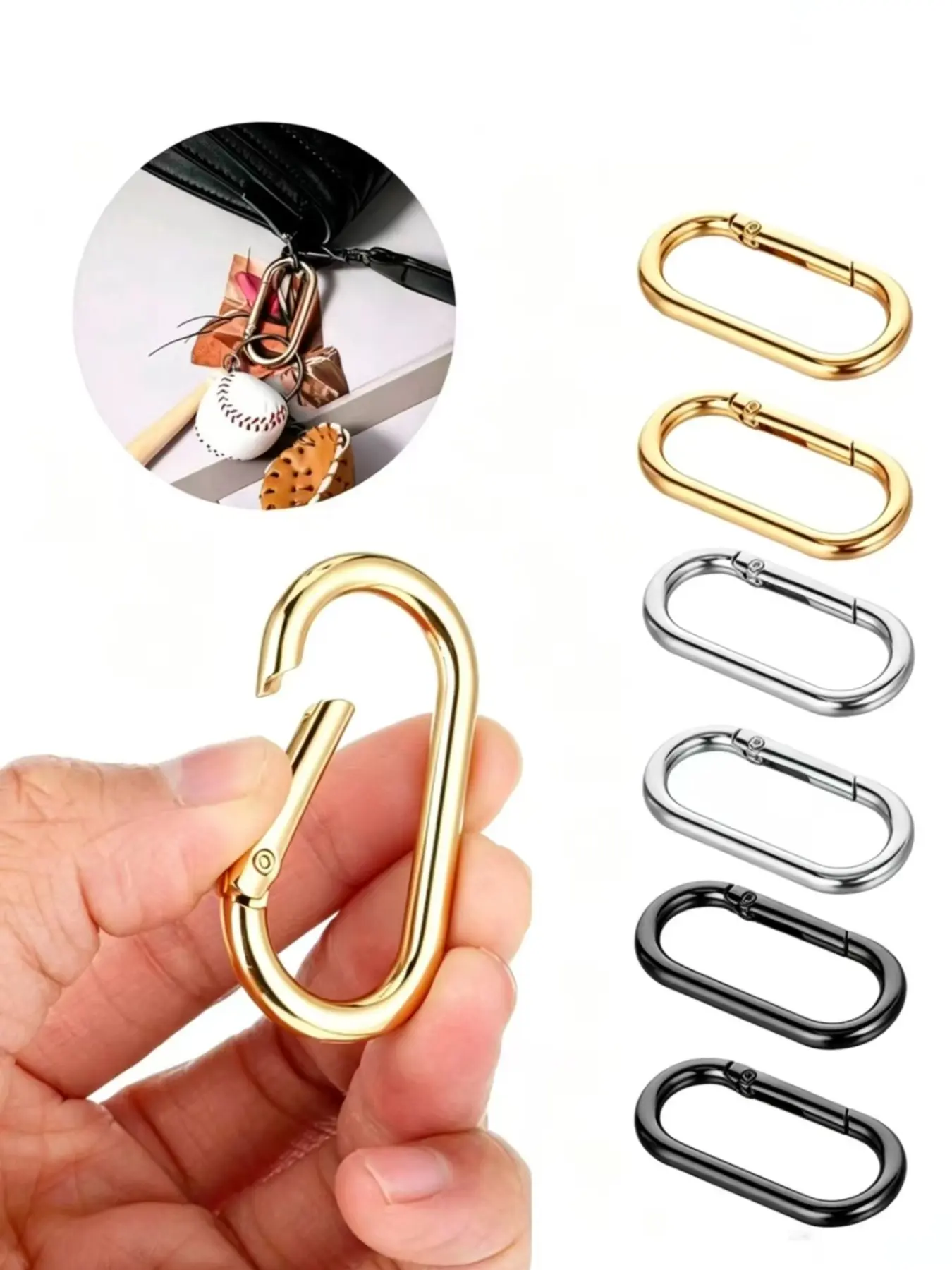 10-Pack Oval Carabiner Spring Clips, Metal Trigger O-Ring Keychain Hook, Elliptical Dog Clip, Ideal for Bags, Wallets, Keys