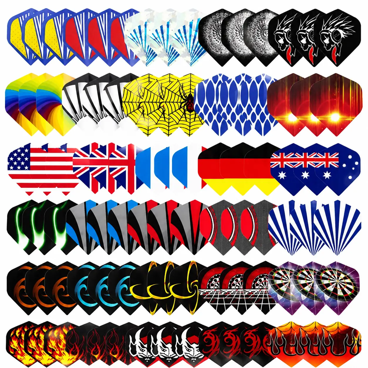 90-Piece Dart Wing Set Featuring 30 Unique Designs with 3 Matching Wings per Pattern – Premium Plastic Flight Kits for Precision Darts, Ideal for Competitive Play and Customization