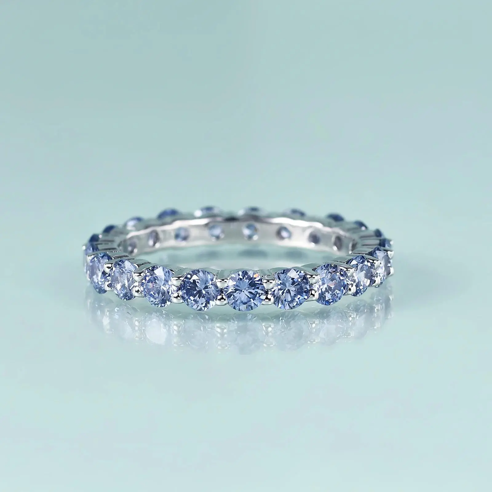 GEM'S BEAUTY 925 Sterling Silver Infinity Rings For Women Anniversary Gift Round Light Tanzanite Blue Simulant Diamond Rings