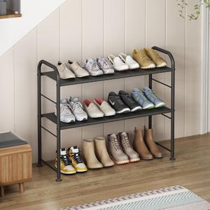 SUOERNUO 2-Tier Shoe Rack Sturdy Metal Storage Organizer for Closet Entryway Black Modern Adjustable Feet Easy Assembly 15-20 Pairs Capacity Footwear Organization Footwear Organization