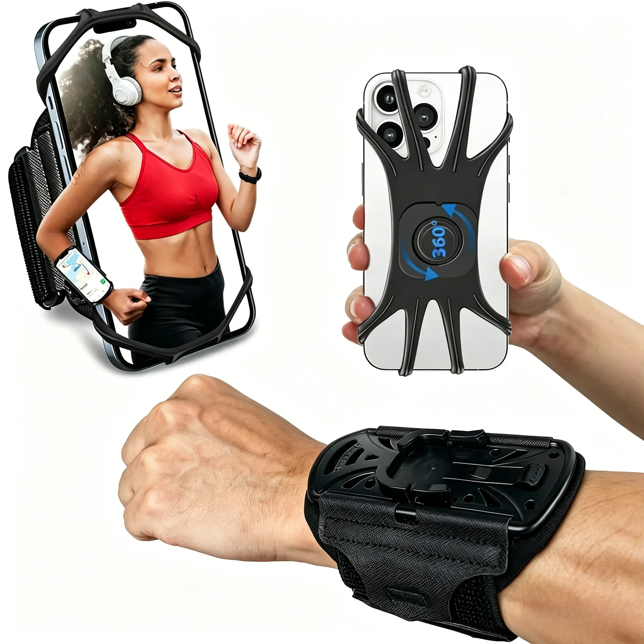 Wristband Phone Holder for Running,360° Rotatable & Upgrade Anti-Drop Forearm Armband for iPhone 16/15/14/Pro/Mini/12/11/SE/XR XS,Fits All 4-6.5 Inch Smartphones`