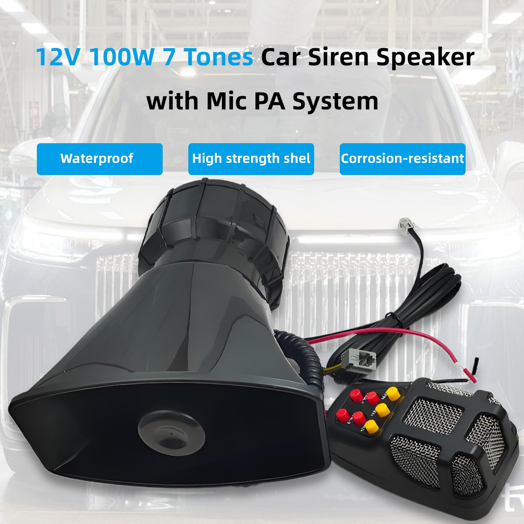 7-tone car horn microphone PA speaker amplifier 12V 20W 115dB