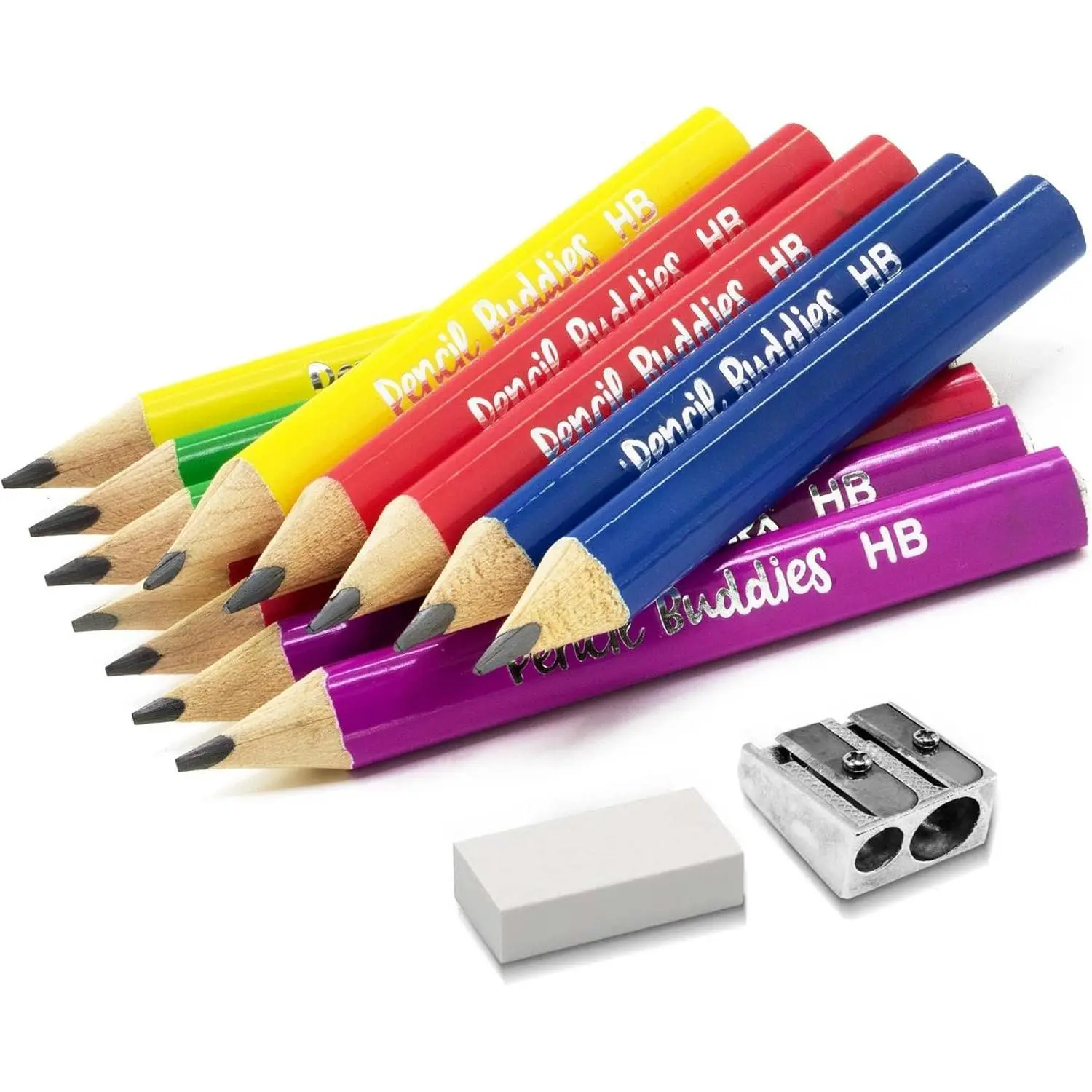 Short   s for , ,  & Beginners - 12  and 1 Sharpener Eraser, 2, Triangle Grip, Big (Multicolor), 14 count Set, 57352