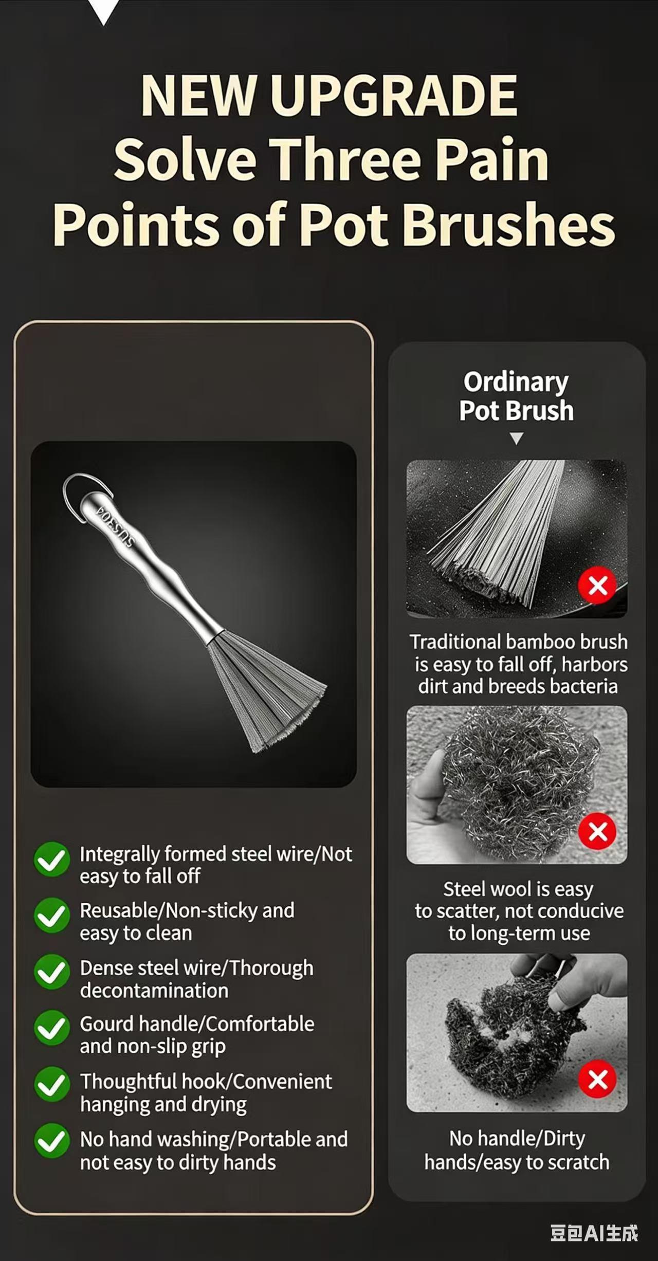 Stainless steel barbecue grill cleaning brush, kitchen cleaning, household daily use, suitable for kitchen, camping, picnic Stainless steel barbecue grill cleaning brush, kitchen cleaning, household daily use, suitable for kitchen, camping, picnic