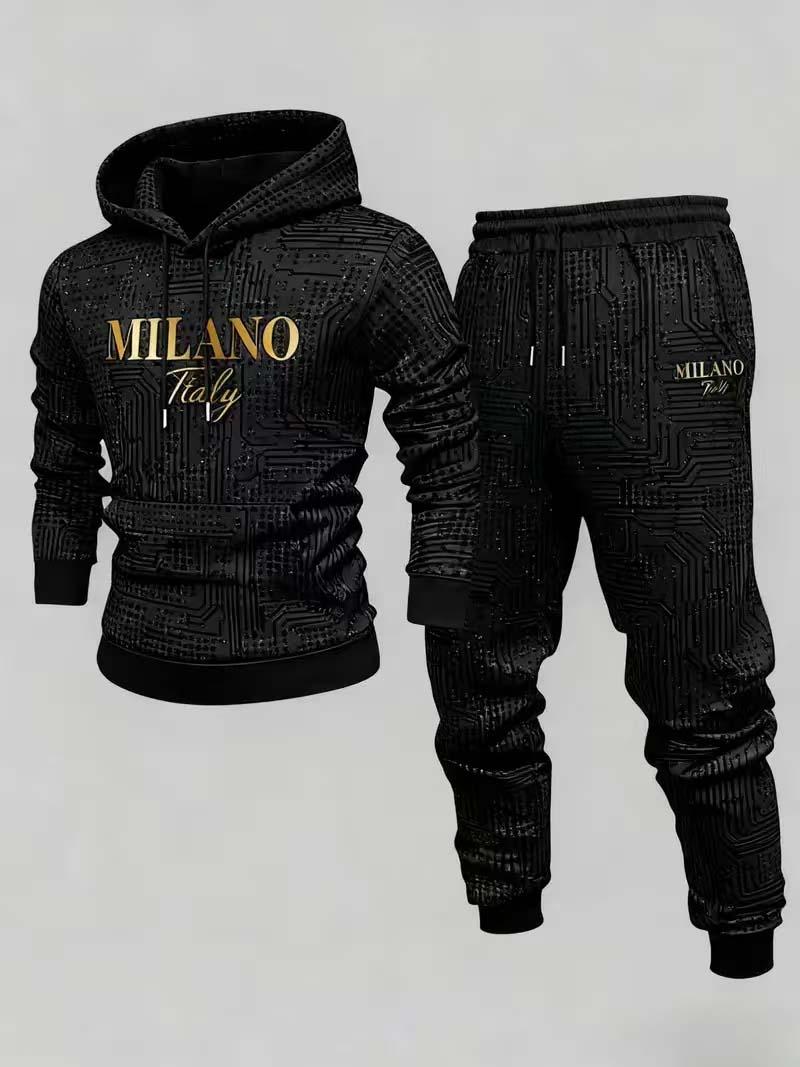 European and American fashionable men's two-piece set with letter printing hoodie, stylish and cool, suitable for daily outdoor casual wear, also can be worn in nightclubs, the fabric is comfortable and soft, easy to care for, machine washable