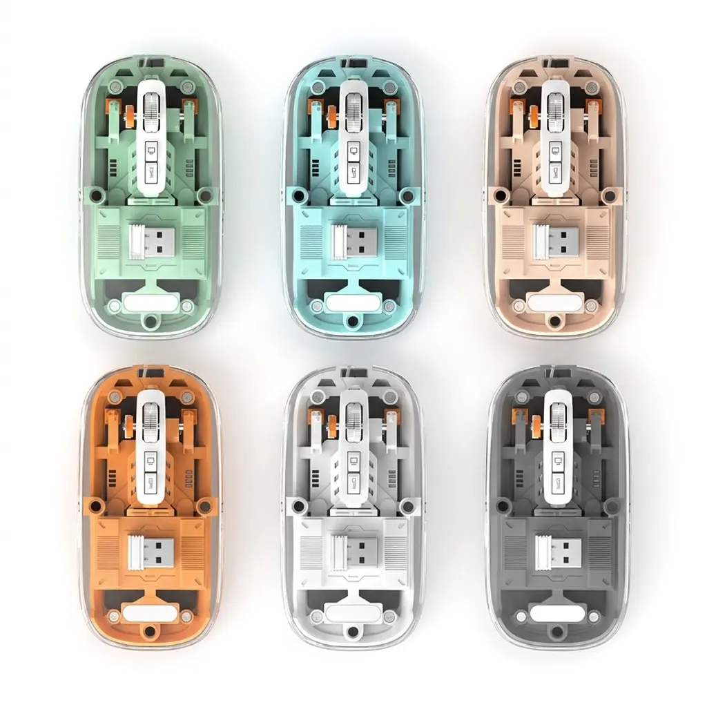 Back to School Must-Have for College Students | Portable Transparent Tri-Mode Wireless Bluetooth Mouse, Magnetic Cover, Silent Click, 4-Speed DPI, LED Power Indicator for PC Mac iPad Android
