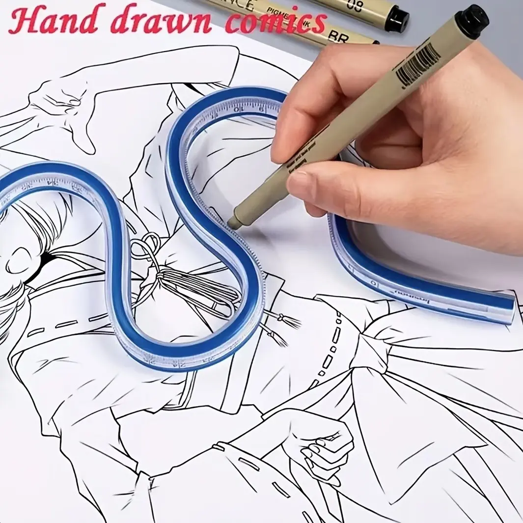 Dual Scale Flexible Ruler (cm/inch) & Elastic Curve Edge, Multi-Functional Plastic Tool for Drawing, Design, Crafts, Durable Portable Measurement