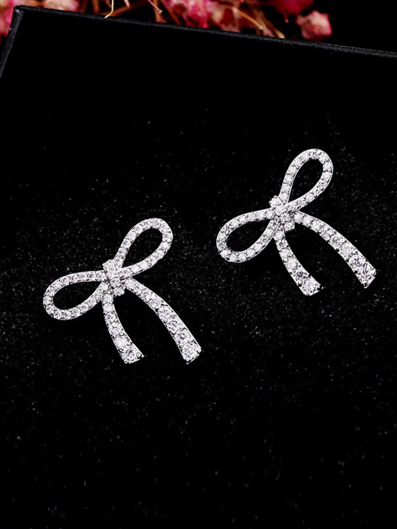 S925 Sterling Silver Bowknot Design Stud Earrings, Elegant Jewelry for Women, Trendy All-match & Exquisite Jewelry for Birthday Gift, Versatile High Quality Earrings