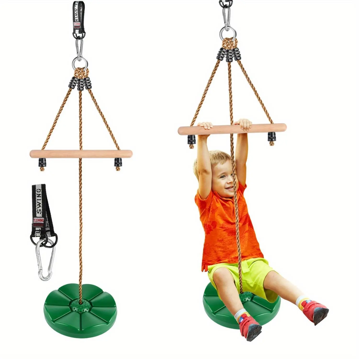 Kids Adjustable Wooden Bar & Seat Swing - Easy-to-Install, Durable Non-Inflatable Outdoor Play Equipment for Backyards, Kids’ Playgrounds, Playgrounds For Kids