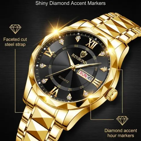 A men's gold new stainless steel trendy versatile multifunctional color diamond high-end quartz watch Quartz Analog Wristwatch