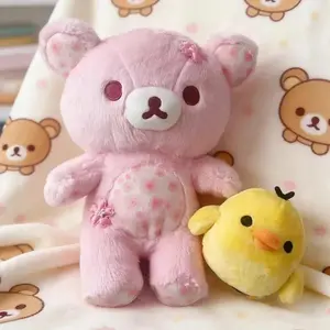 Rilakkuma Sakura Floral Bear Plush Toy Soft Stuffed Cuddly Sleeping Hug Pillow Home Decoration Birthday Gift For Adult Women