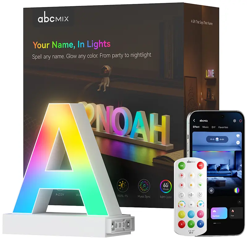 Custom Name Sign Lamp, RGBWIC LED Letters Lights, 16M Colors, Multiple Effects, Music Sync, 1%-100% Dimming, 2700K Warm Light, Magnetic Setup, USB-C Power, Up to 10 Characters, App & Remote Control.