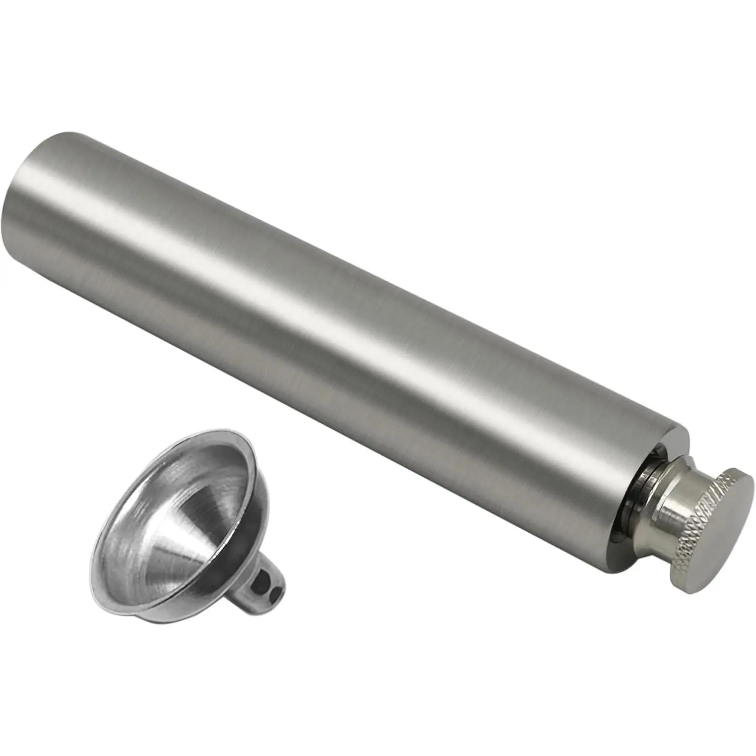 Portable 2oz Stainless Steel Flat Bottom Cylindrical Mini Tube Hip Flask with Brush Finish