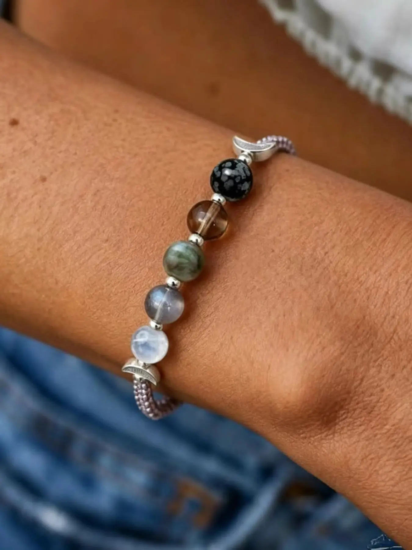 Moon Phase Crystal Bracelet, Healing Gift, Natural Stone Beaded Woven Moonstone Bracelet, Boho Style, All Seasons, No Choking Hazard, Healing Crystal Jewelry, Crystal Gemstone Bracelet