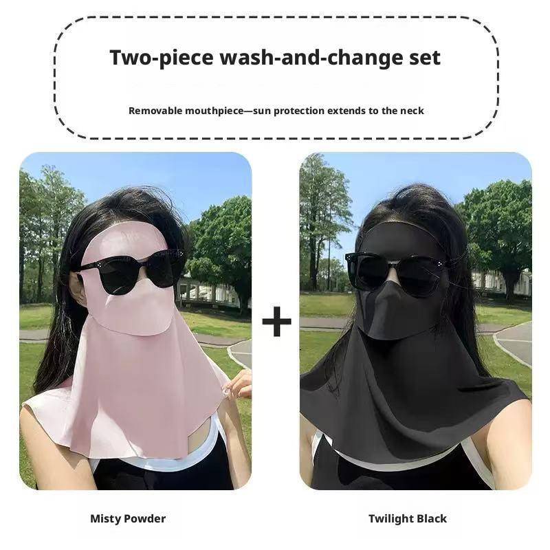 2026 New Model: Women's High-Style Sun Protection Mask with UV Protection, Neck Guard, and Water-Drinking Feature, Made of Ice Silk for Summer, Full-Face Mask