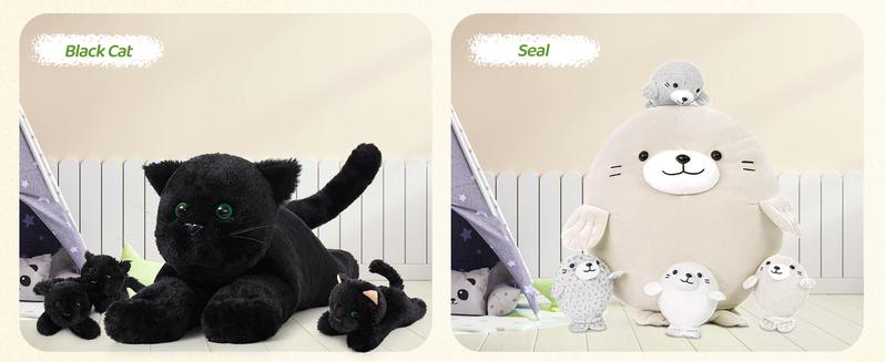 5Pcs Fat Seal Plush with 4 Babies Inside - 20" Giant Ultra Soft Seal Stuffed Animal Throw Pillow - Squishy Mother-Babies Collection Gift for Seal Lover,Kids,Boys, Gray