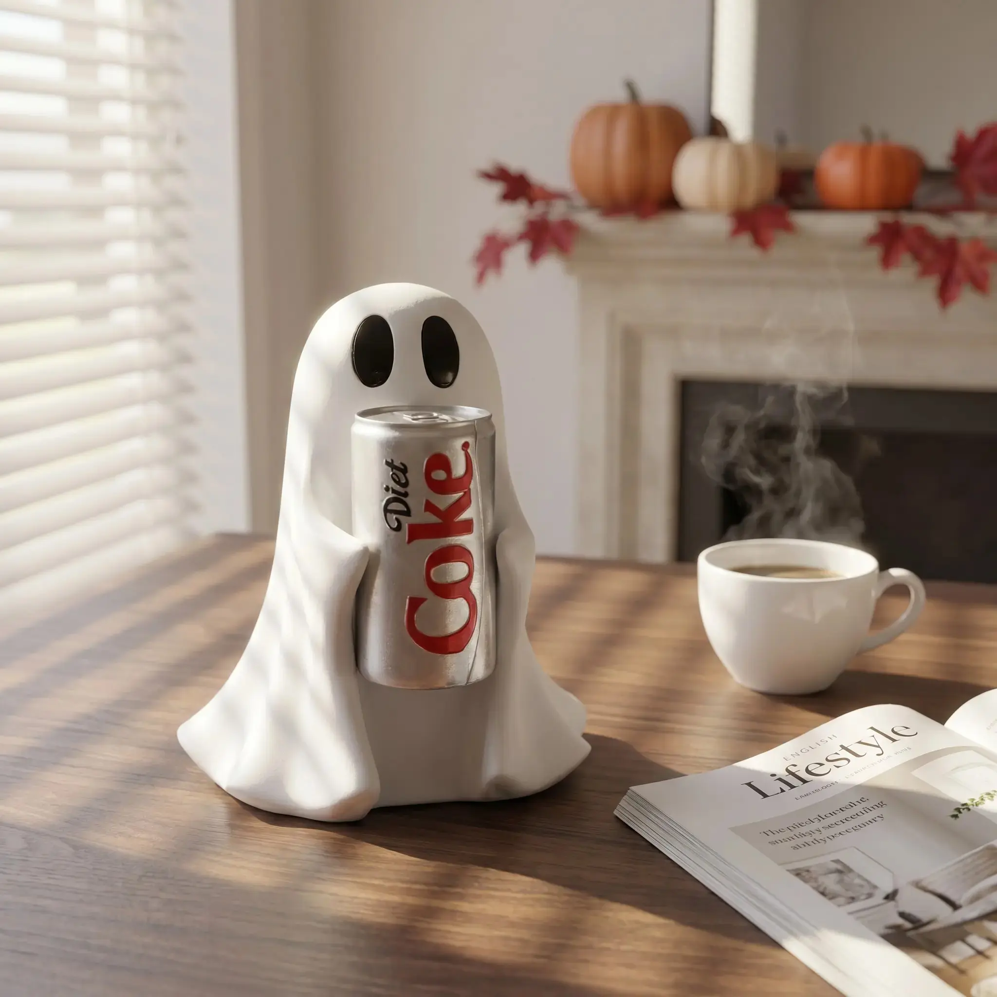 1pc Ghost Holding Drink Resin Craft Ornament, Home Decor Figurine, Desktop Mini Sculpture, Halloween Decoration, Cute Gift Idea