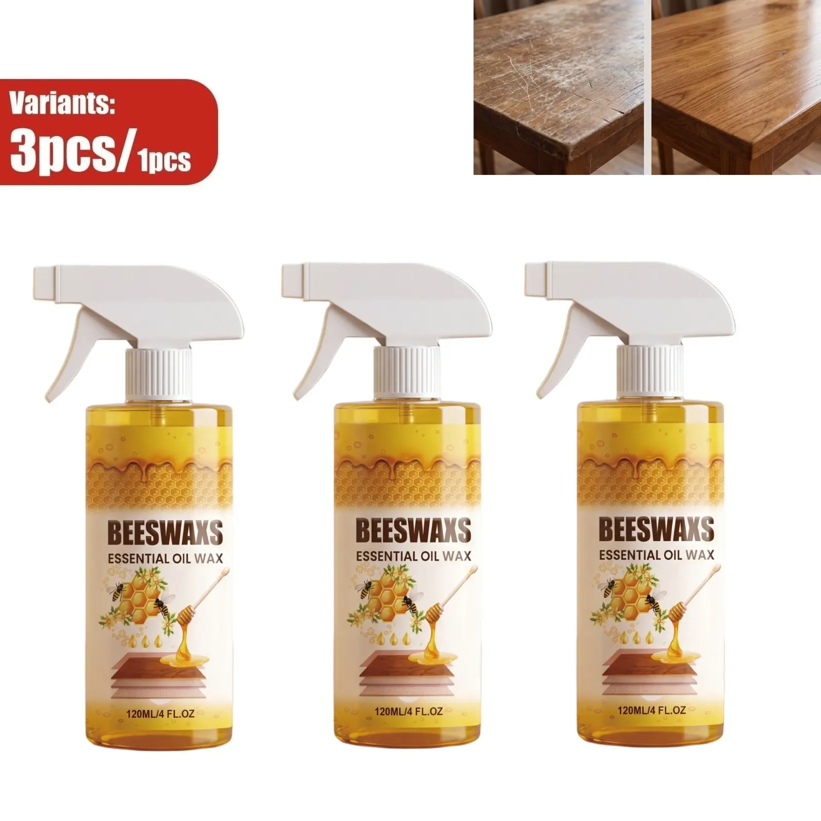 Beeswax Wood Polish Spray, Natural Furniture Cleaner & Restorer, Removes Scratches, Conditions & Protects Cabinets, Floors, Tables, Multi-Surface Wood Care