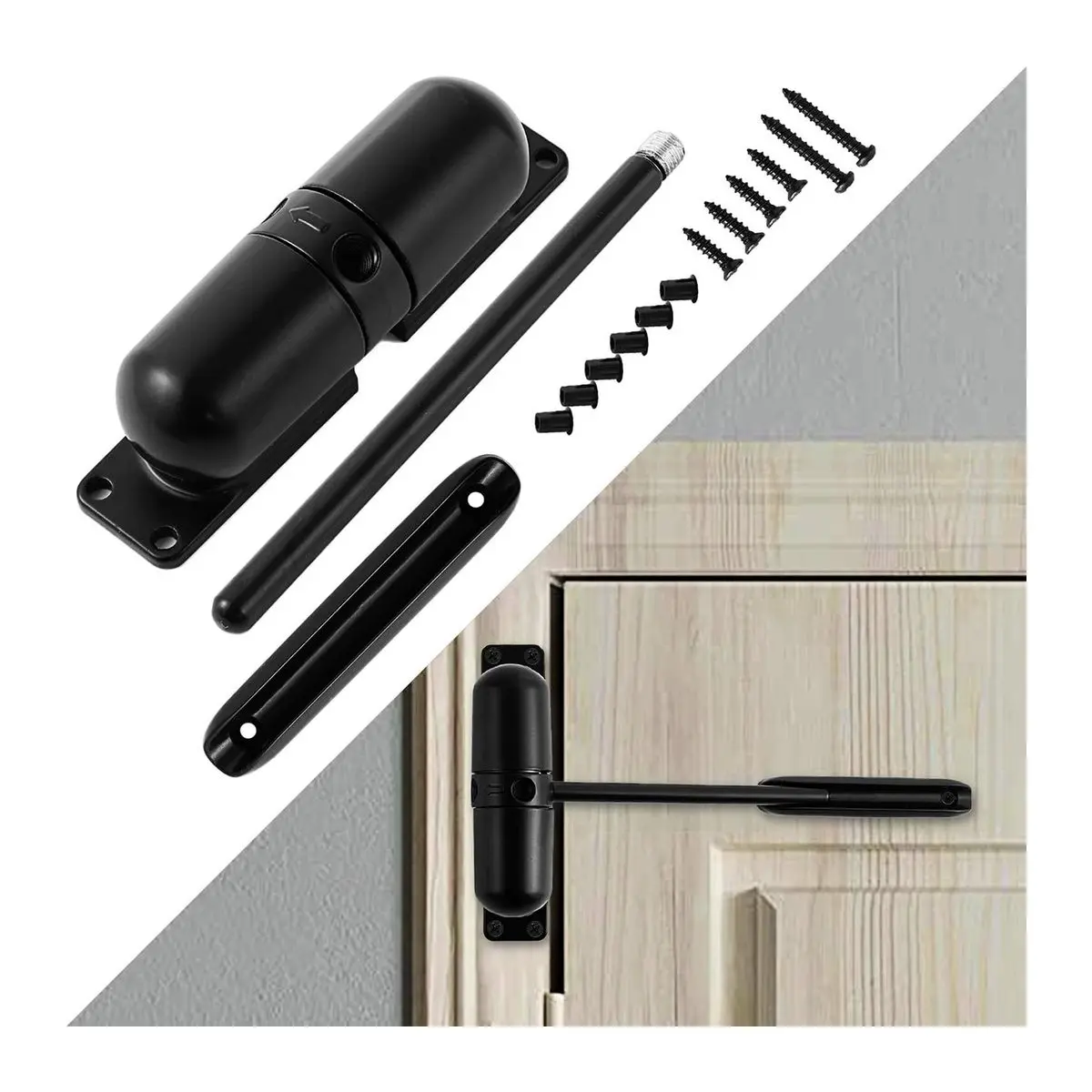 Gookyo Automatic Safety Spring Door Closer Kit - Heavy-Duty Black Anticorrosive Finish, Hinge-Compatible Surface Mount, 150 lbs Capacity, 500000 Times Open/Close, 96 Hours Salt Spray Test, Easy DIY Project for Hinged Door Conversion