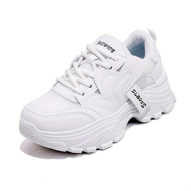 Women's Breathable Running Sneakers - Lace-Up Chunky Platform Sneakers, Neon Green Casual Walking Shoes with Thick TPU Sole, All-Season Comfort Design, Casual Sneakers |   Trendy Footwear |   Synthetic Synthetic Leather Upper Girl Trainer Training Runner