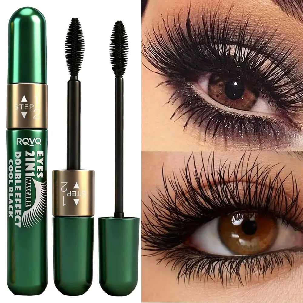 2-in-1 Double Effect Mascara - Lengthening + Intensifying, Waterproof Curling Quick-Drying, Volume Lash