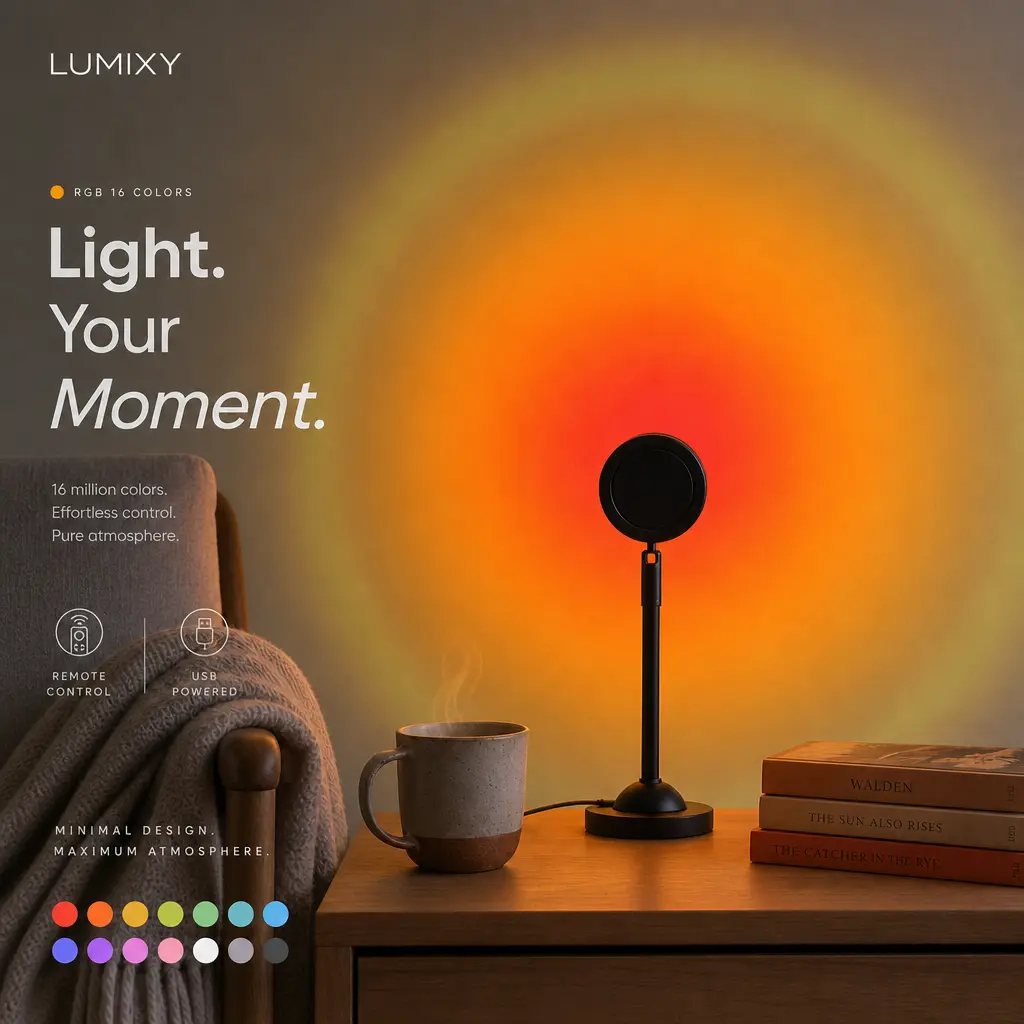 RGB Color-Changing LED Projector Night Light with Remote Control, Dimmable Ambient Light, Decorative Atmosphere Lamp for Bedroom, Living Room and Home Decor # GLOBAL PICKS sunset trend ambiance