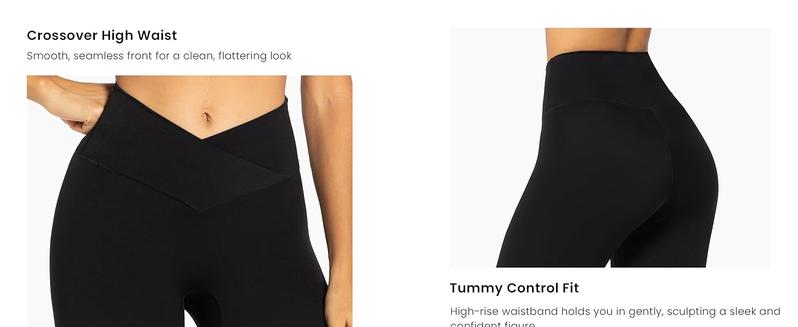 Sunzel No Front Seam High Waist Flare Leggings Crossover Yoga Pants 80% Nylon 20% Spandex Gym Tights for Women