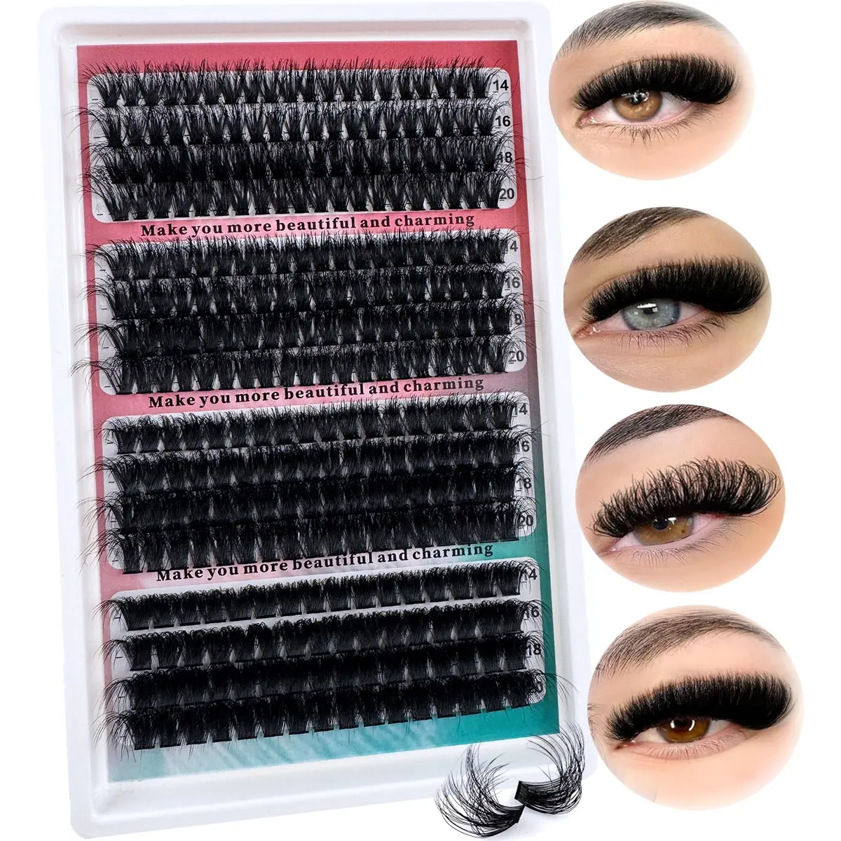100D+120D+160D+200D/60D+80D+100D+120D/80D+100D+120D+160D DIY Cluster Volume False Eyelashes Set, Fairy Lashes Mixed Pack, Natural Fluffy Style, Dramatic Lashes, D/DD Curl, 0.07mm Thickness, 14-20mm Length