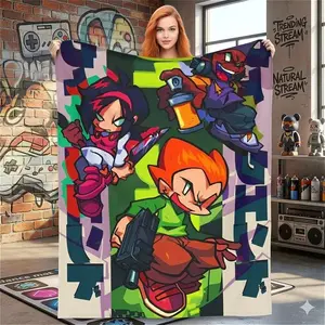 FNF Bad Time Trio Flannel Blanket, Funny Friday Night Funkin Soft Plush Throw for Bed Couch, Cool Indie Gaming Room Decor, Quirky Game Fans Birthday Gift for Him Her Friends Teens Kids