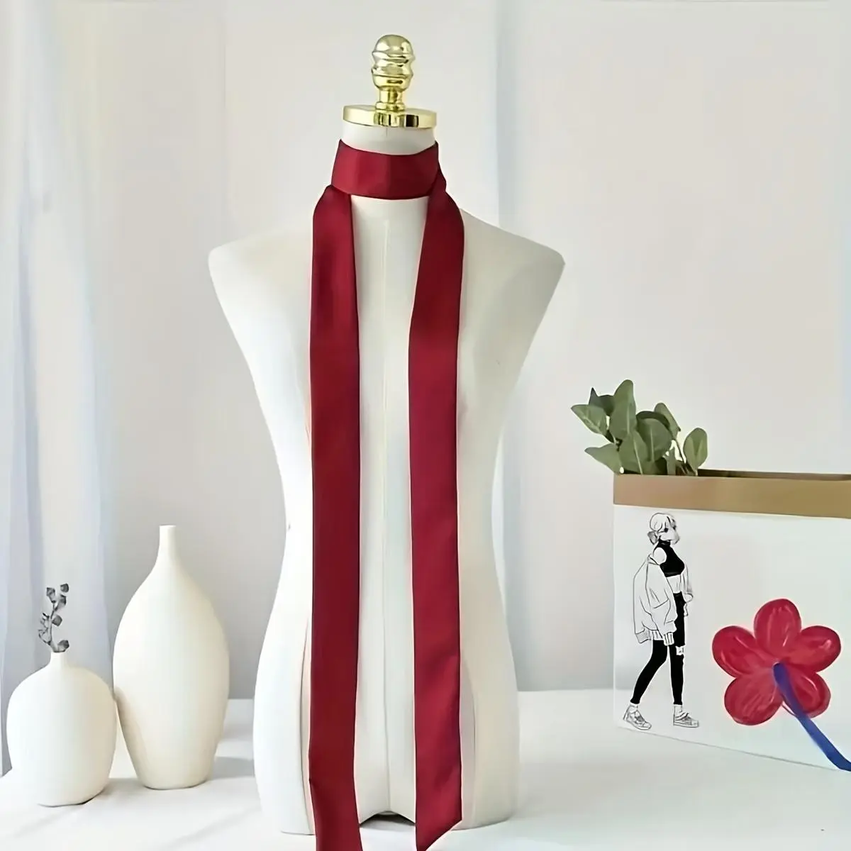 Solid Color Slim Narrow Scarf Ribbon Bag Handle Scarf Hair Tie Small Ribbon Decorative Scarf Headband Makes Women Look More Elegant and Graceful When Worn