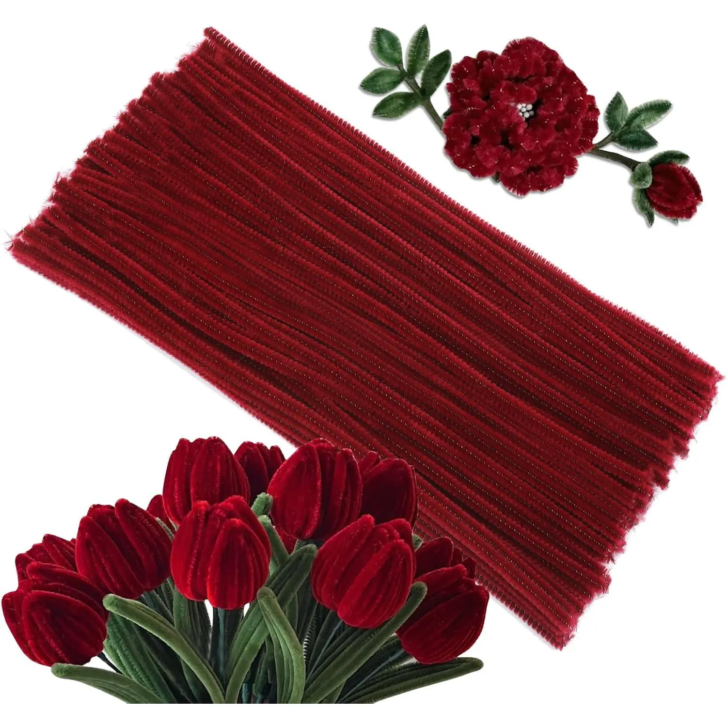 Pipe Cleaners, 100 count Creative Crafting Pipe Cleaners Supplies  Making, Chenille Stems Supplies for DIY Hand Crafts, Bouquet Festivals  Decorations/ Red