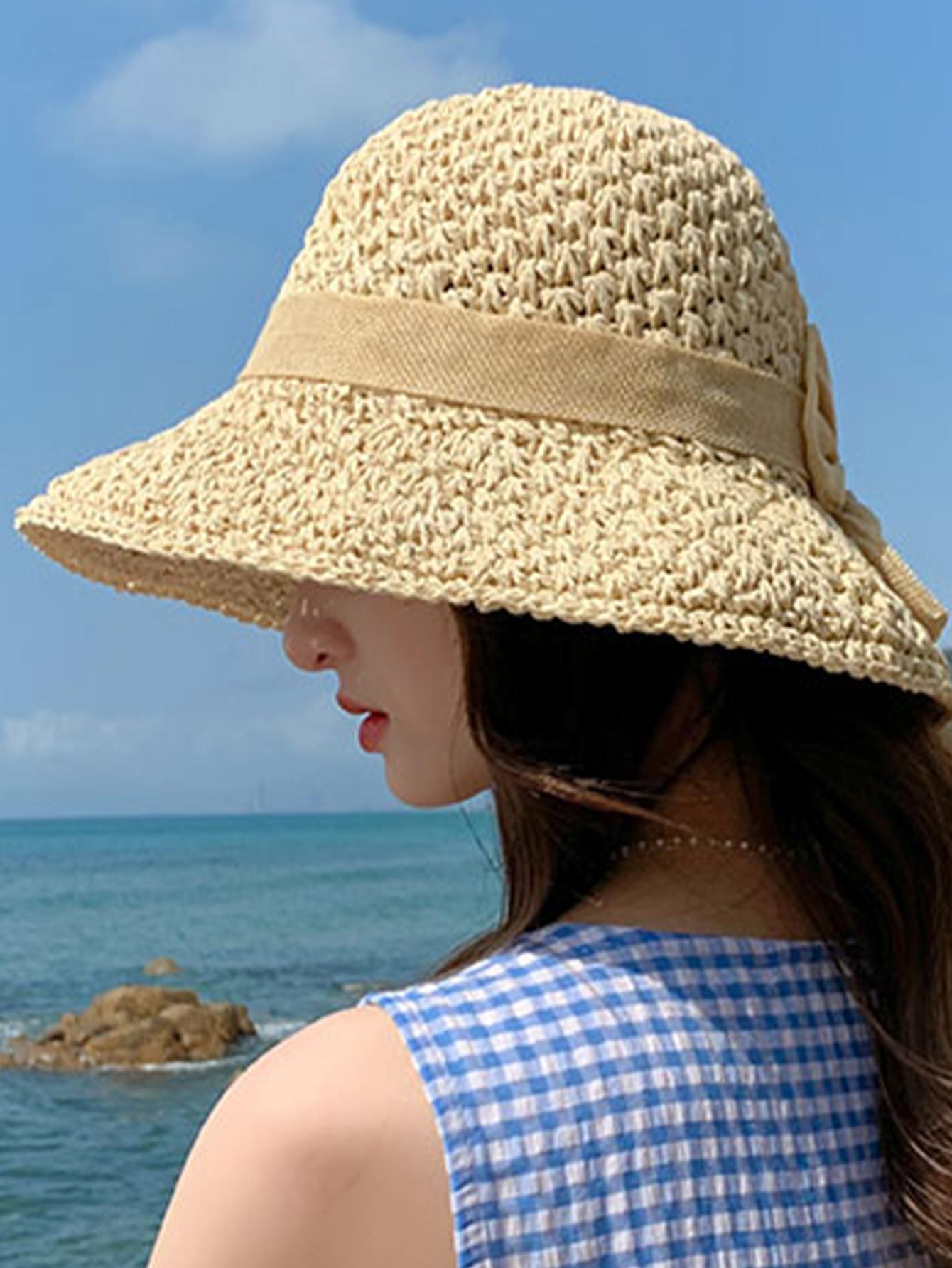 Handmade Straw Hat for Women Summer Fashion Bowknot Foldable Sunscreen Panama Lady Sweet Wide Brim UV Sunscreen Beach Cap Girl
