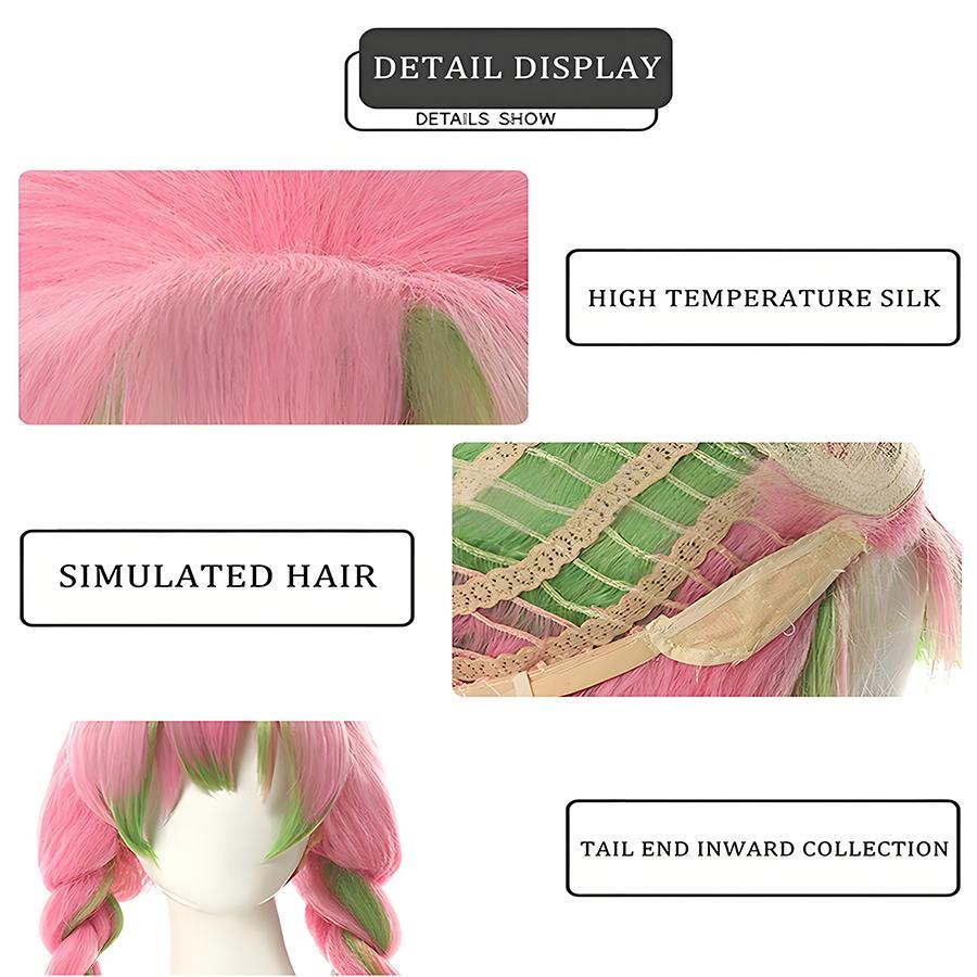 Anime Mitsuri Kanroji Cosplay Synthetic Wig Long Pink Green Braid Heat Resistant Hair Authentic Cosplay Wigs