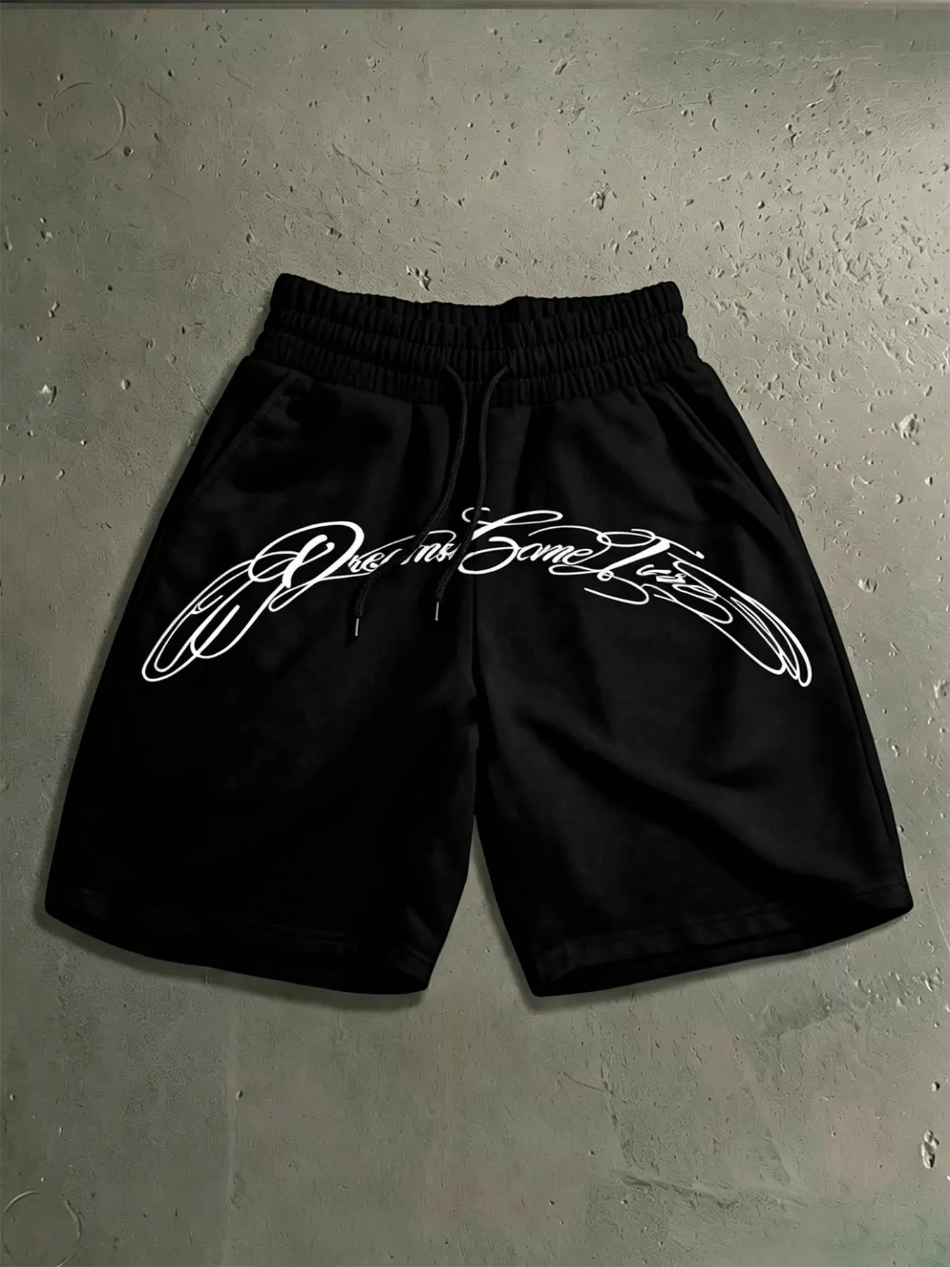 Men's Trendy Athletic Shorts, Casual Shorts, Retro Script Lettering Graphic Printed Wide Leg Drawstring Trousers, Street Style Men's Loose Sweat Shorts, Y2K Grunge Aesthetic, Cozy Style, Casual Wear Bottoms for Gym, Skateboarding and Weekend Hangouts