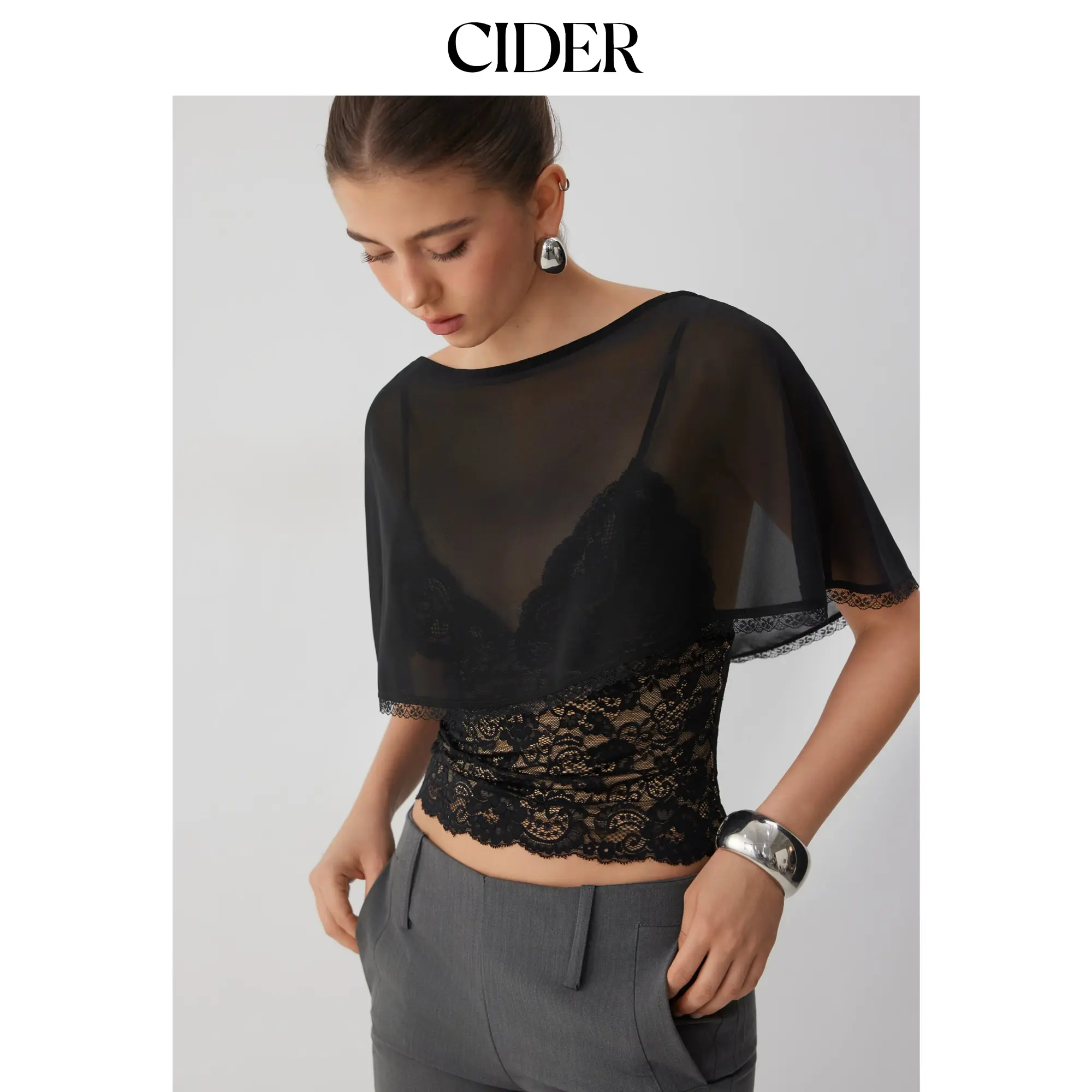Cider Chiffon Lace Poncho Two-Piece Top