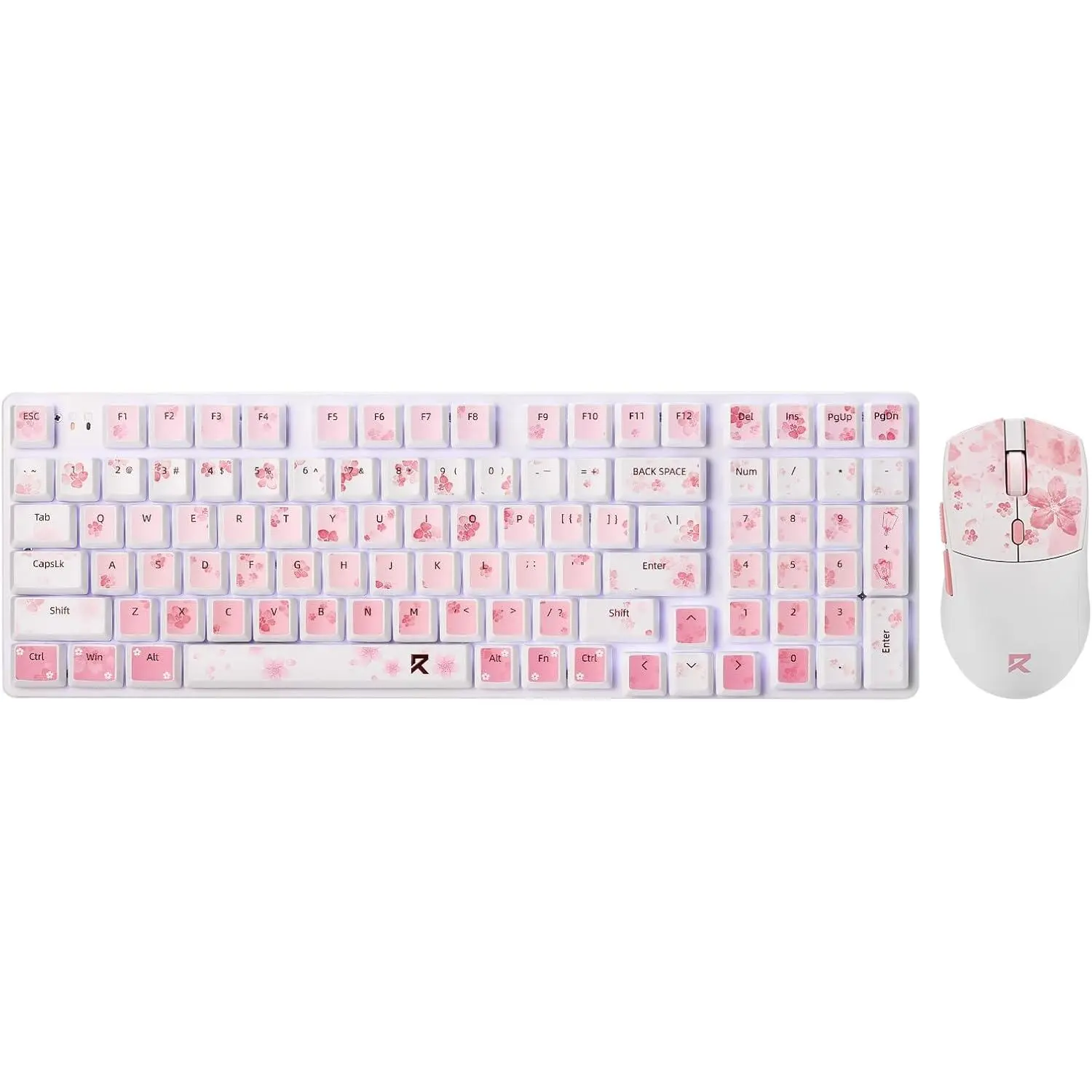Redragon BS-7552 Wireless Gaming Keyboard & Mouse Combo, 98-Keys Low-Profile Mechanical Switch with White LED, 4000 DPI Mouse Bundle, Sakura Pink