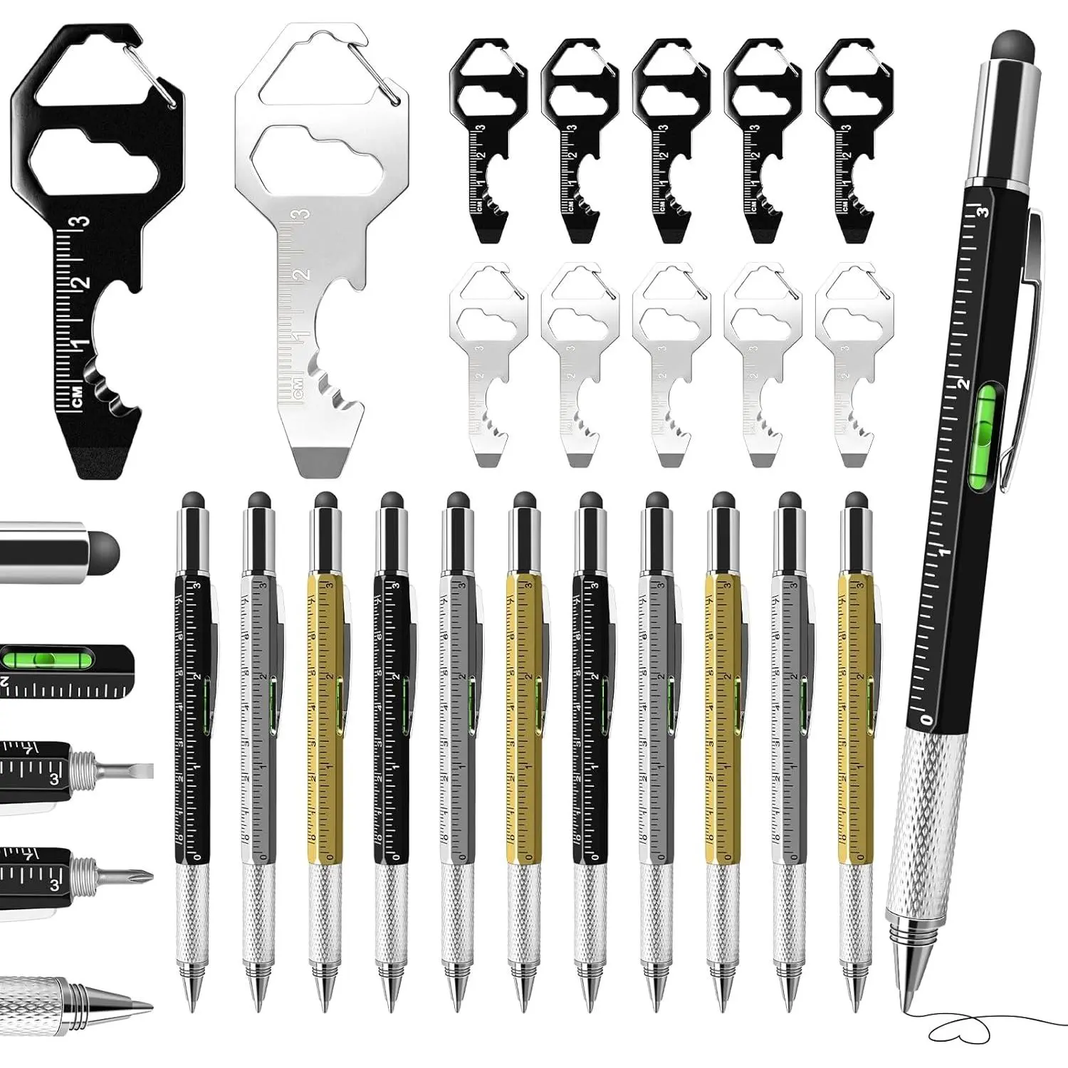 Bulk Fathers Day Dad Gifts, 24 PCS 6-in-1 Multitool Pens with Multi Tool Keychain, Small Gifts for Men, Back to School Supplies, Christmas Stocking Stuffers, Party Favor Prizes for Adults