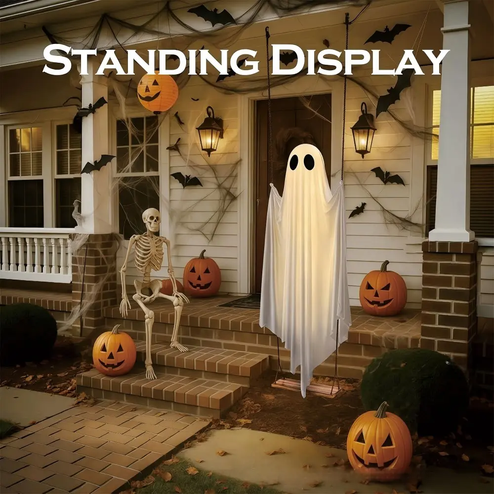 Halloween Glowing Swing Ghost Outdoor Hanging Decor, Remote Control 8 Light Modes, Cute Floating Ghost, Thick Wrinkle-Resistant Fabric