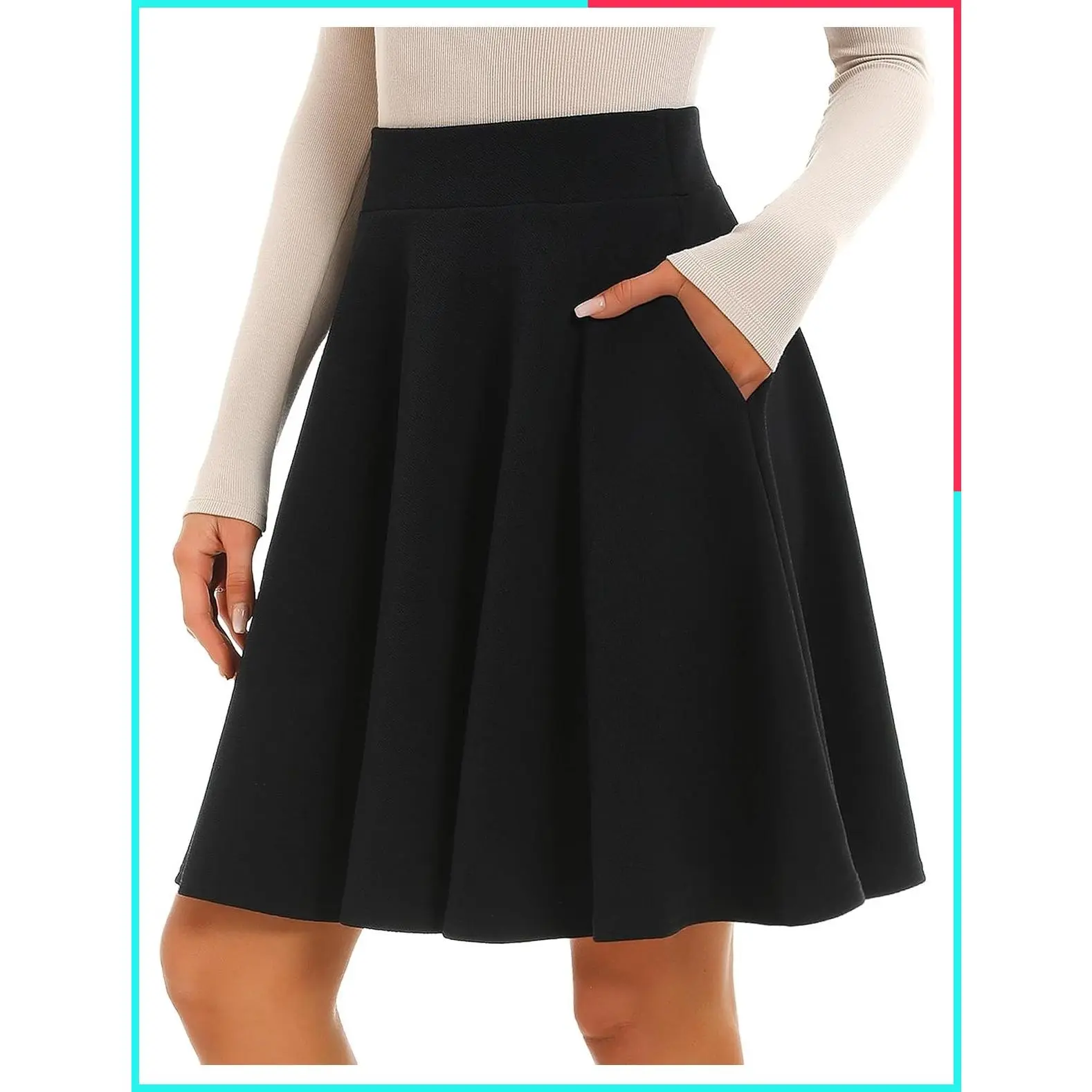 Women's Knee Length Flared Skirt for Casual Office and Travel Wear | Elastic Waistband, Flowing Silhouette, Soft Stretch Fabric, Work, Vacation, Everyday Comfort, Easy Care