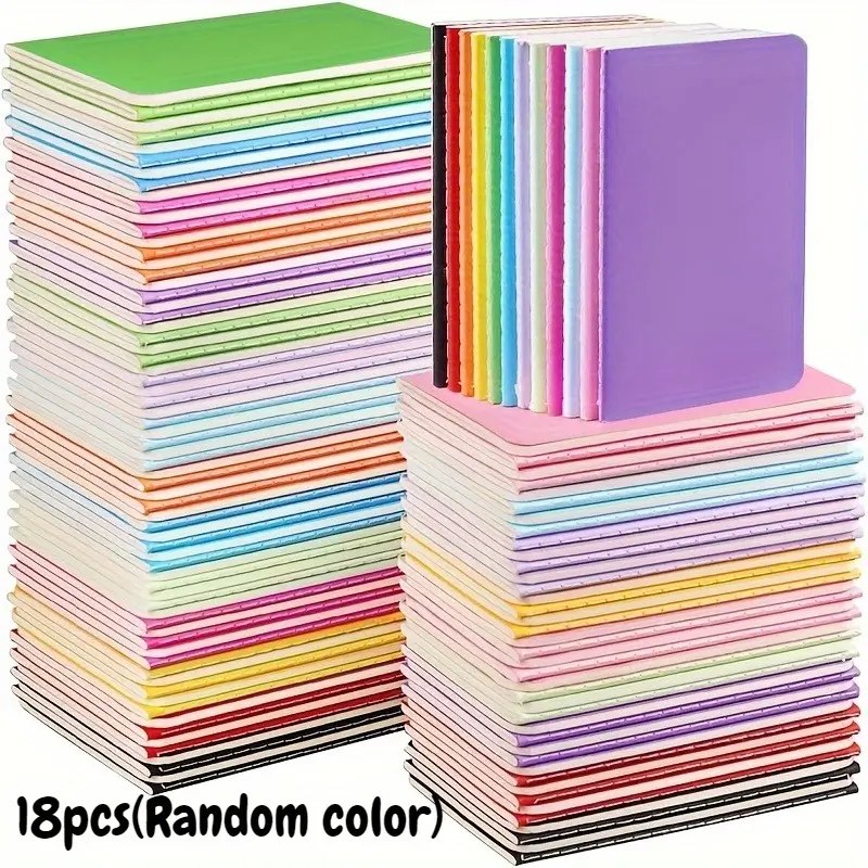 18pcs Random Color Pocket Notebook with Small Tape 18-Pack Notes Bulk Diary Set Paperback Stationery Supplies