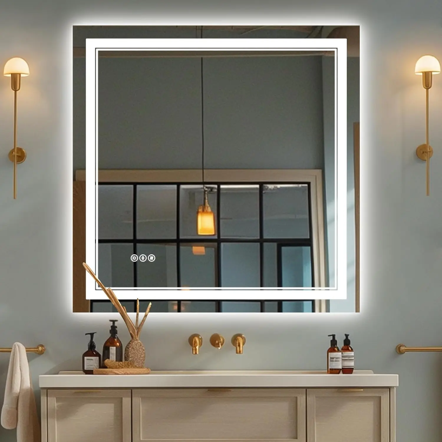 30x30 Inch Led Bathroom Mirror with Front and Backlit, Anti-Fog, CRI90+, 3 Colors, Dimmable  Mirror with Lights, Top Tempered Glass, ETL Listed, Wall Mounted (Horizontal/Vertical)