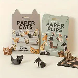 50pcs Paper Animal Origami Kit, DIY Foldable Cute Cat & Dog Paper Craft Set, Fun Handmade Activity, Desktop Decor Gift, Birthday Christmas Present