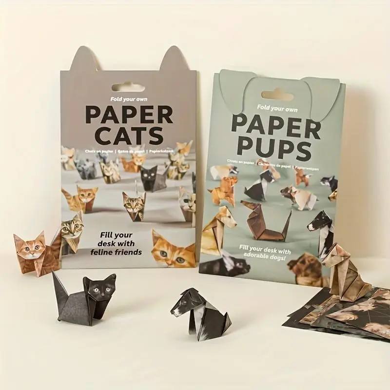 50pcs Paper Animal Origami Kit, DIY Foldable Cute Cat & Dog Paper Craft Set, Handcraft Art Kit, Fun Handmade Activity, Desktop Decor Gift, Birthday Christmas Present, Crafting Kit