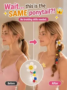 2-Pack Bubble Ponytail Hair Tie Bubble Braid Styling Tool, Y2K Coil Hair Accessory for Women & Girls, Create Cute Bubble Braids in Seconds, Festival Beach Party Hairstyle, Heatless Ponytail Maker, Daisy Bubble Braid Hair Tie, Easy Ponytail Styling Tool