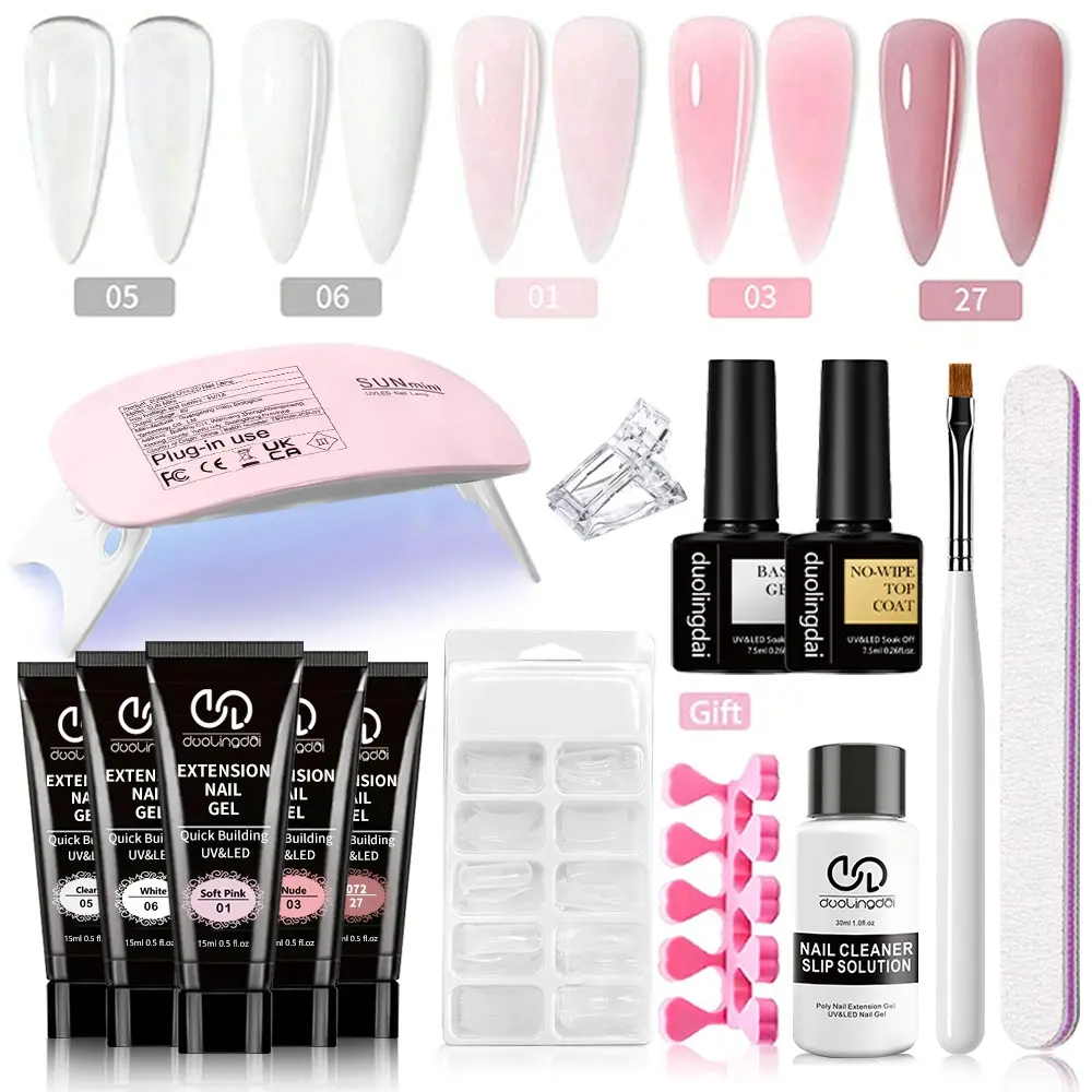 5 Color Poly Gel Nail Kit Complete, Professional Builder Gel with Portable UV Lamp, DIY-Friendly for Beginners, Nail Art Kit for Women & Girls, Extension Gel Kit, Polygel Nail Kit